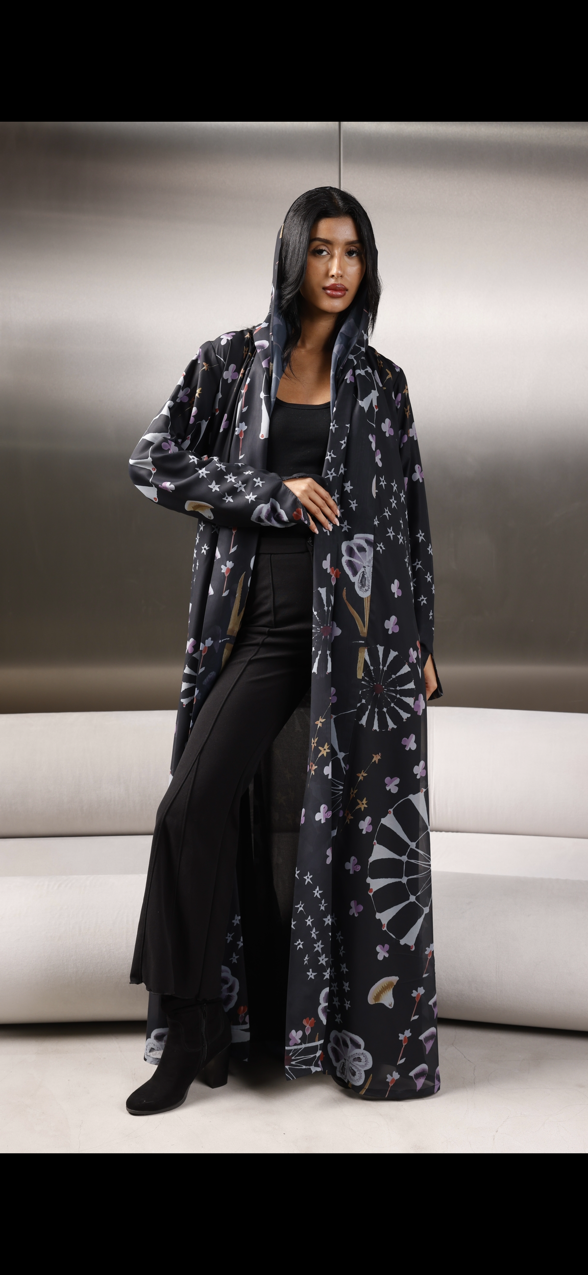 Shefon abaya with print