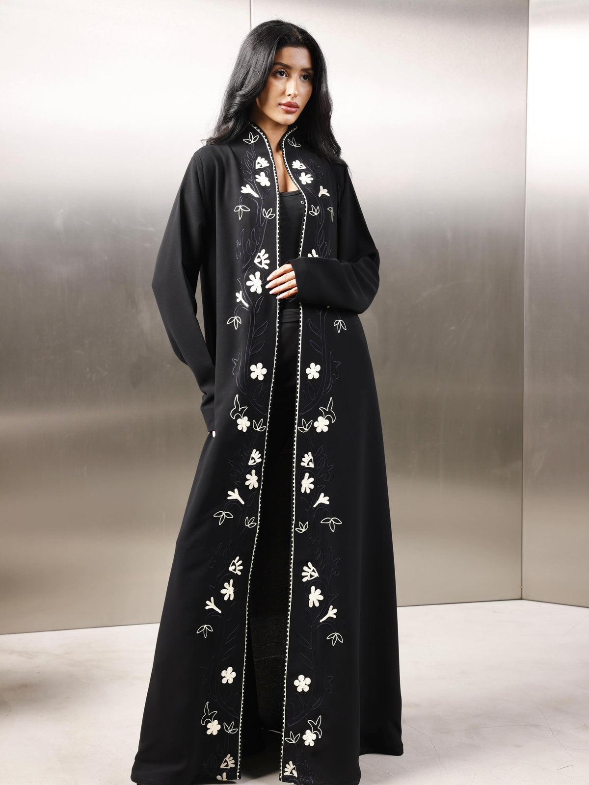 Black abaya in flowers design
