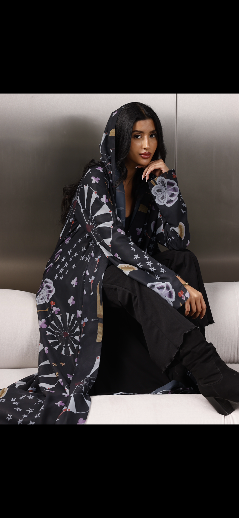 Shefon abaya with print