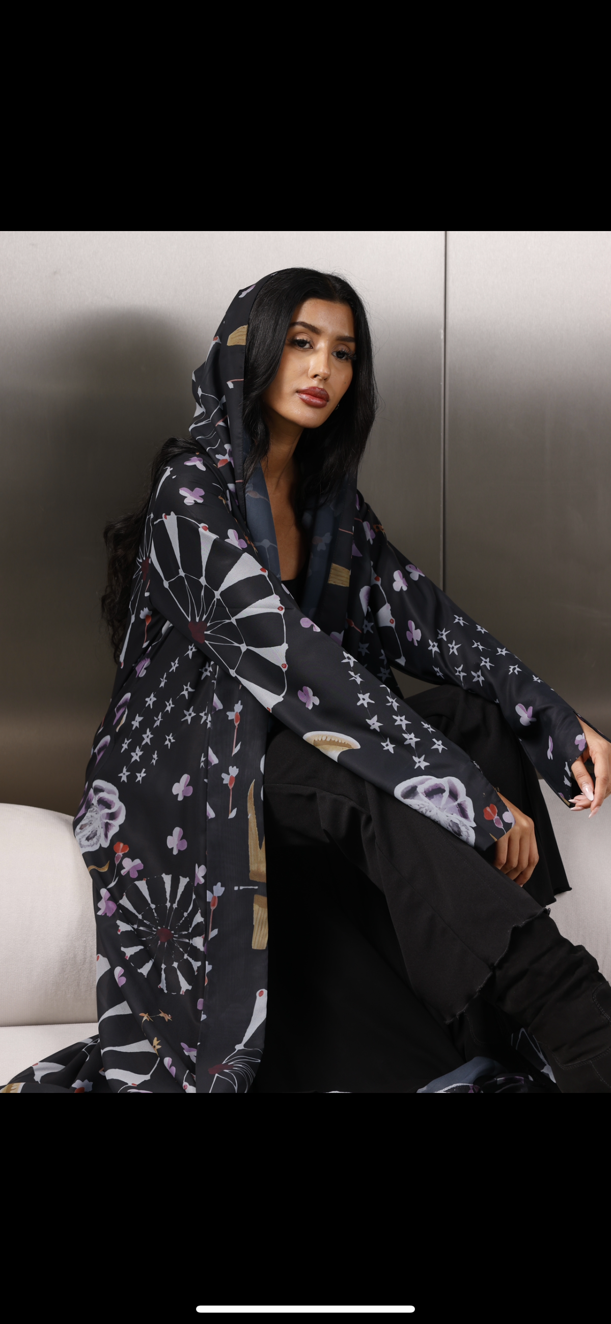 Shefon abaya with print