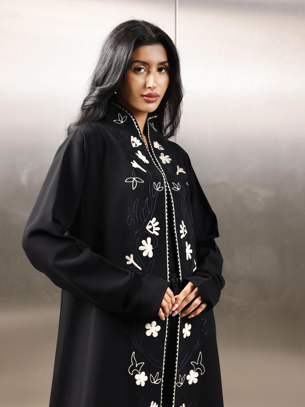 Black abaya in flowers design